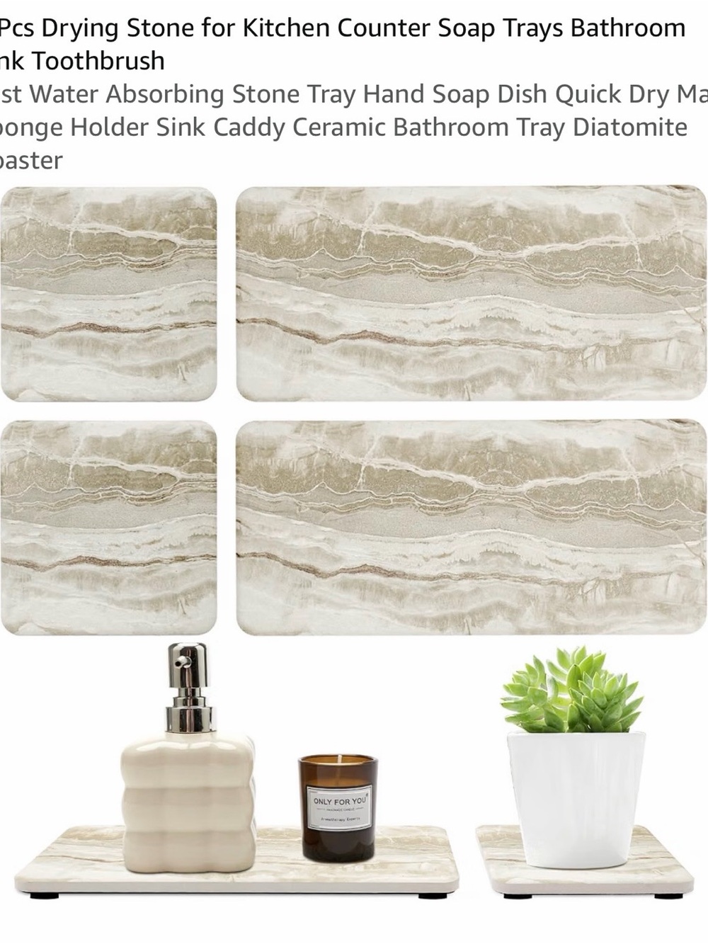 Beige Marble Diatomite Drying Trays - Soap & Accessory Set